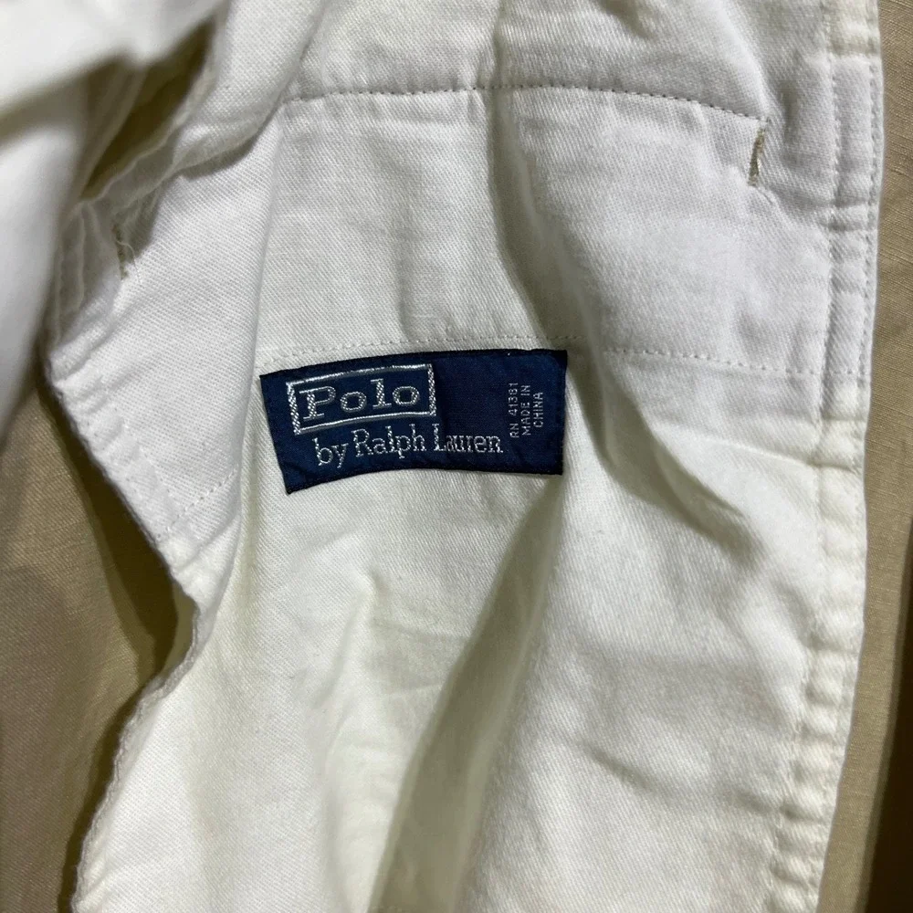 Vintage Polo Ralph Lauren Trousers Mens 44B-32 Tan Linen Silk Blend Pleated